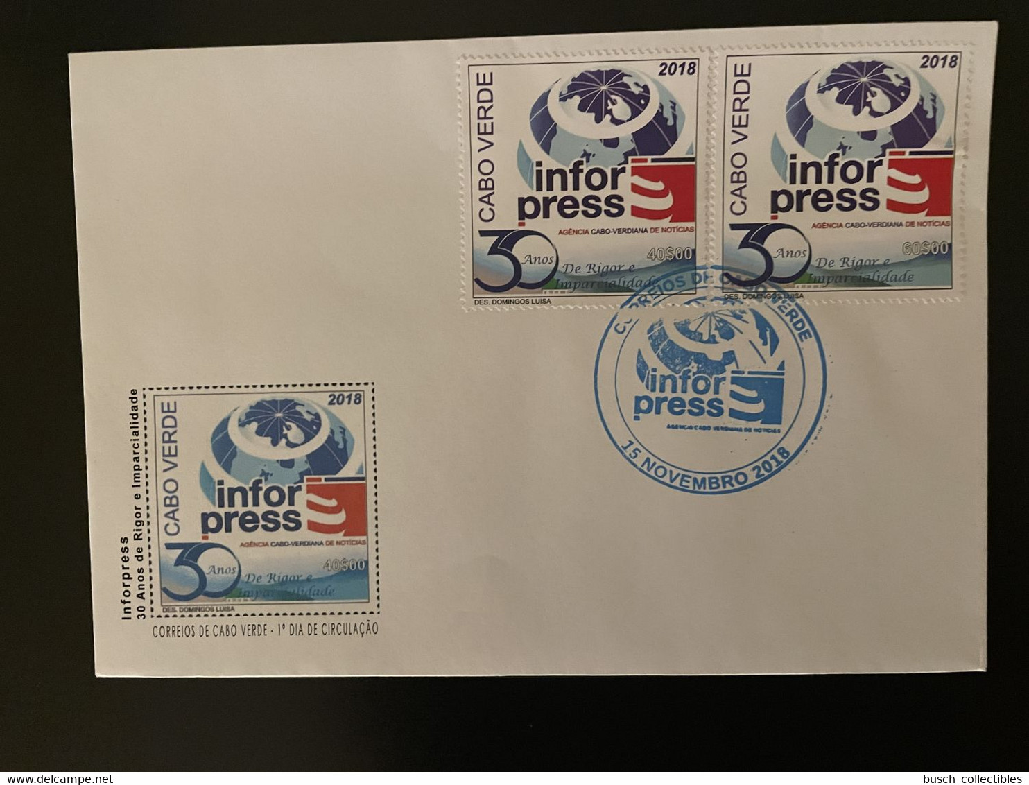 Cape Kap Cabo Verde 2018 FDC Mi. 1050-1 Inforpress Press News Agentur Agency 30 Years Jahre 2 Val. - Kap Verde