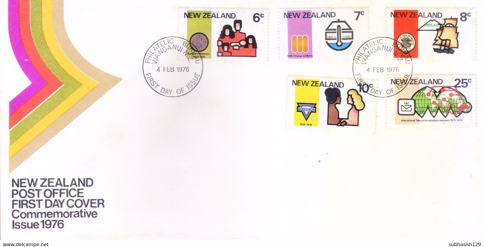 NEW ZEALAND : FIRST DAY COVER : 04 FEBRUARY 1976 : SET OF 5 : ANNIVERSARIES AND EVENTS - Brieven En Documenten