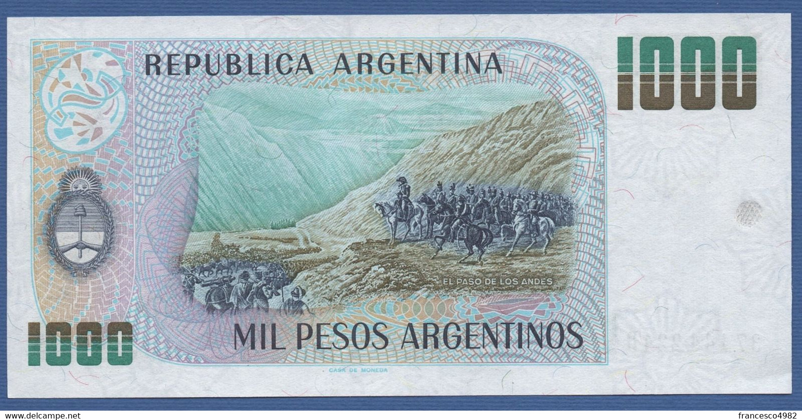 ARGENTINA - P. 317b – 1.000 Pesos Argentinos ND (1983- 1985) AUNC  Serie D - Argentine