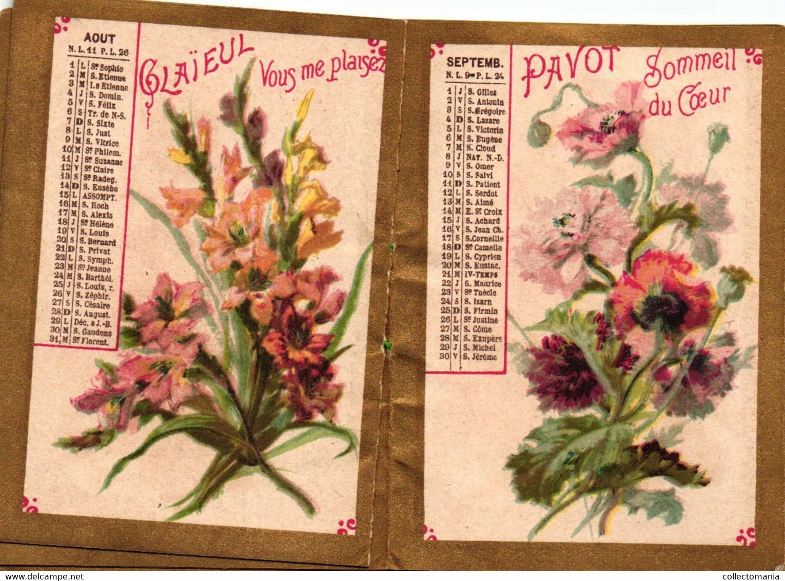 1 Carnet Booklet Calendrier 1904  Bazar Laffitte Dictionnaire Plantes Narcisse Girofle Tulipes Iris Pavot CHISANTEME