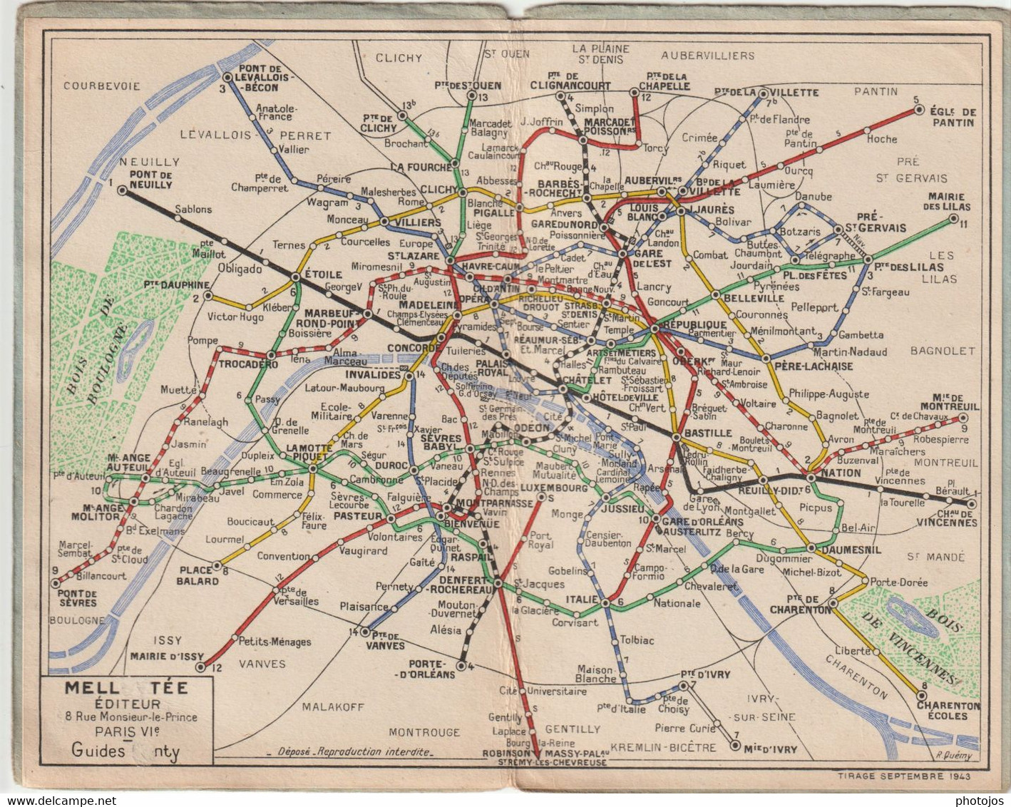 Plan Du Métro De Paris (75° Sous L'occupation  1944 - Europa