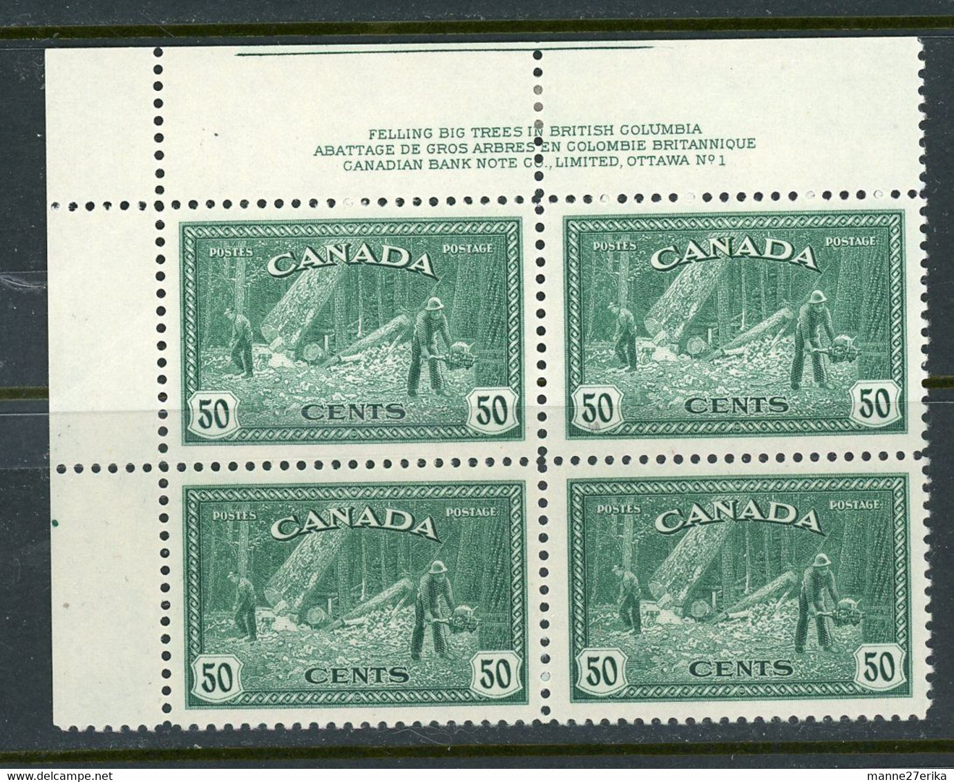 Canada MNH PB  1946 Logging - Otros & Sin Clasificación