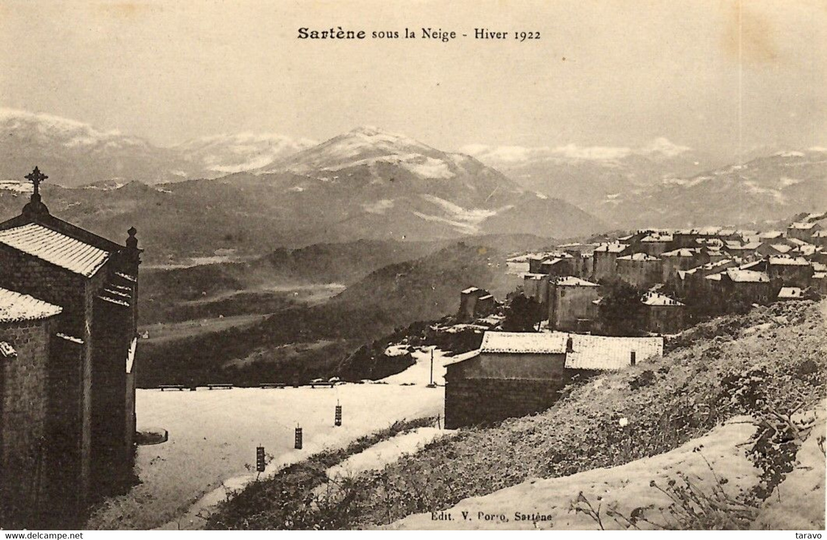 CORSE - SARTENE SOUS LA NEIGE - HIVER 1922 - V. Porro - Sartene