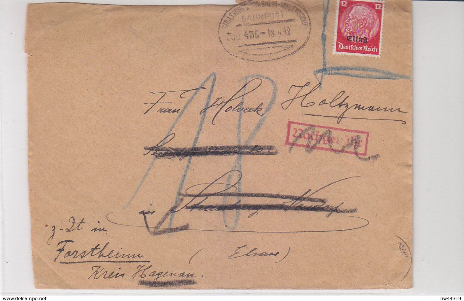 ELSASS BAHNPOST STRASSBURG-MOLSHEIM-SCH.. ? ZUG 495 18.6.42 Ich Finde Diesen Stempel Nicht!! Nachgebühr! Beschnitten - Occupazione 1938 – 45