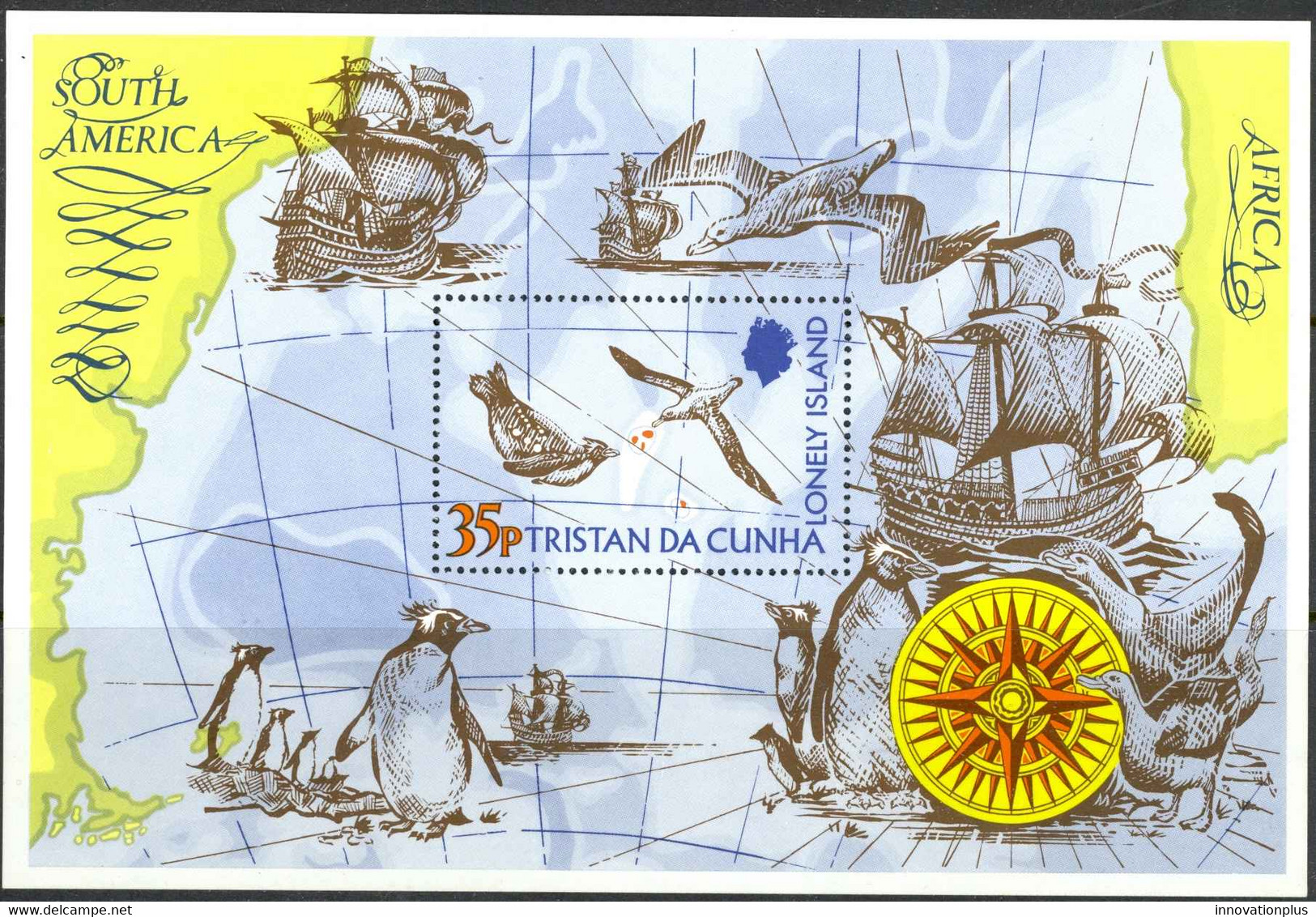 Tristan Da Cunha Sc# 195 MNH Souvenir Sheet 1974 Map, Penguin & Sea Gull - Tristan Da Cunha