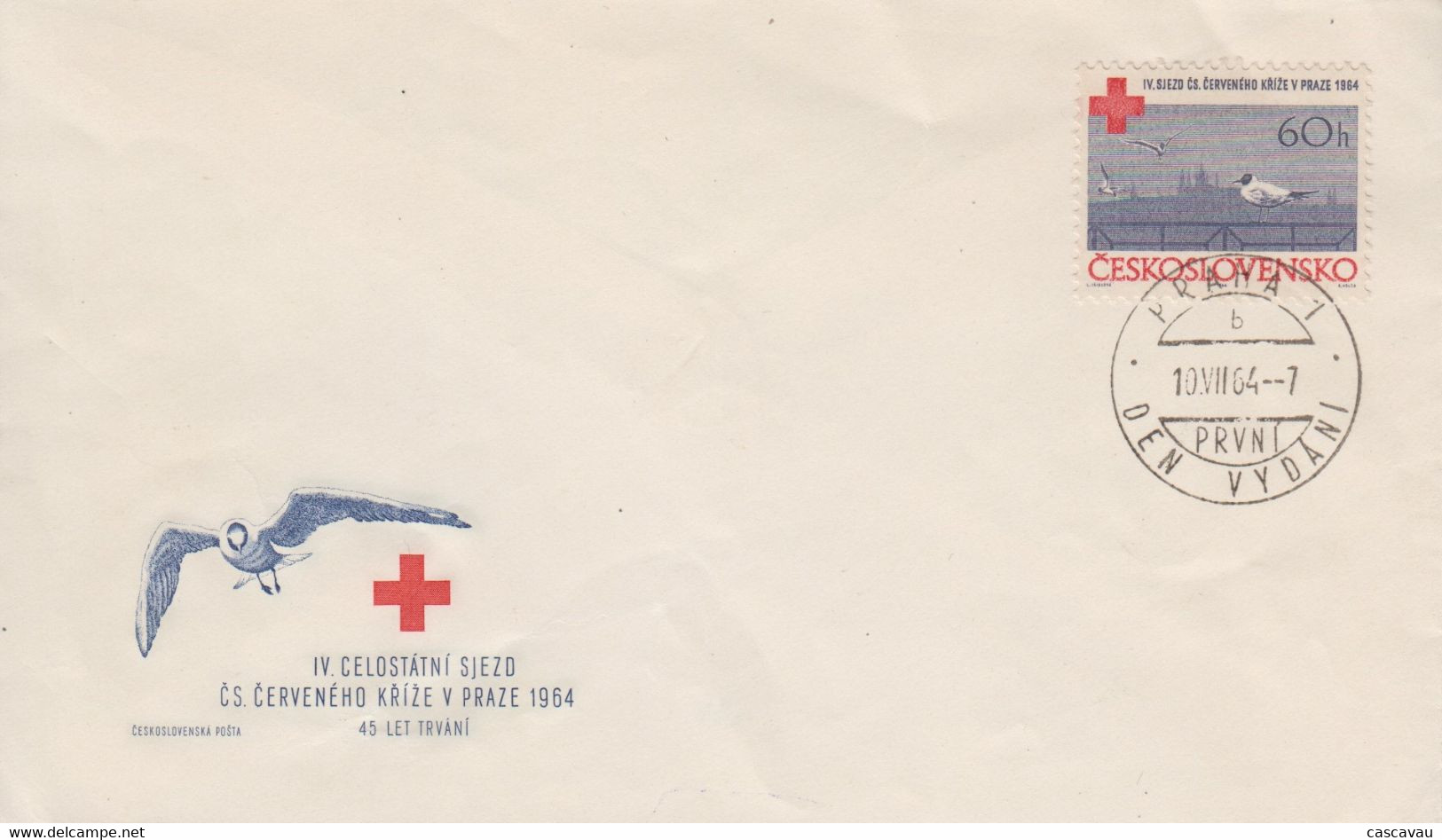 Enveloppe   FDC   1er  Jour   TCHECOSLOVAQUIE   4éme  Congrés  CROIX  ROUGE   1964 - FDC