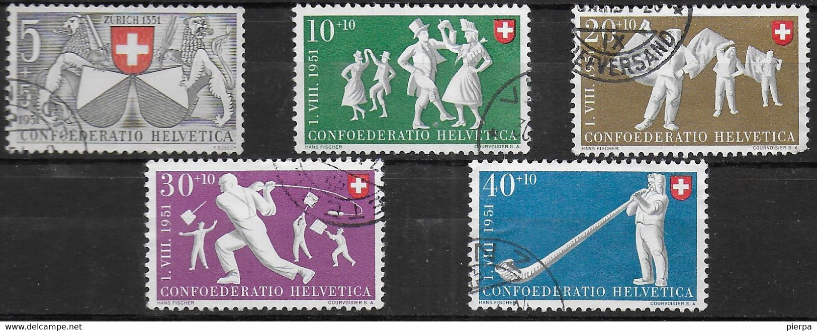 SVIZZERA - 1951 - PRO PATRIA - FESTE REGIONALI - SERIE 5 VALORI - USATA (YVERT 507/511 - MICHEL 555\559) - Sonstige & Ohne Zuordnung