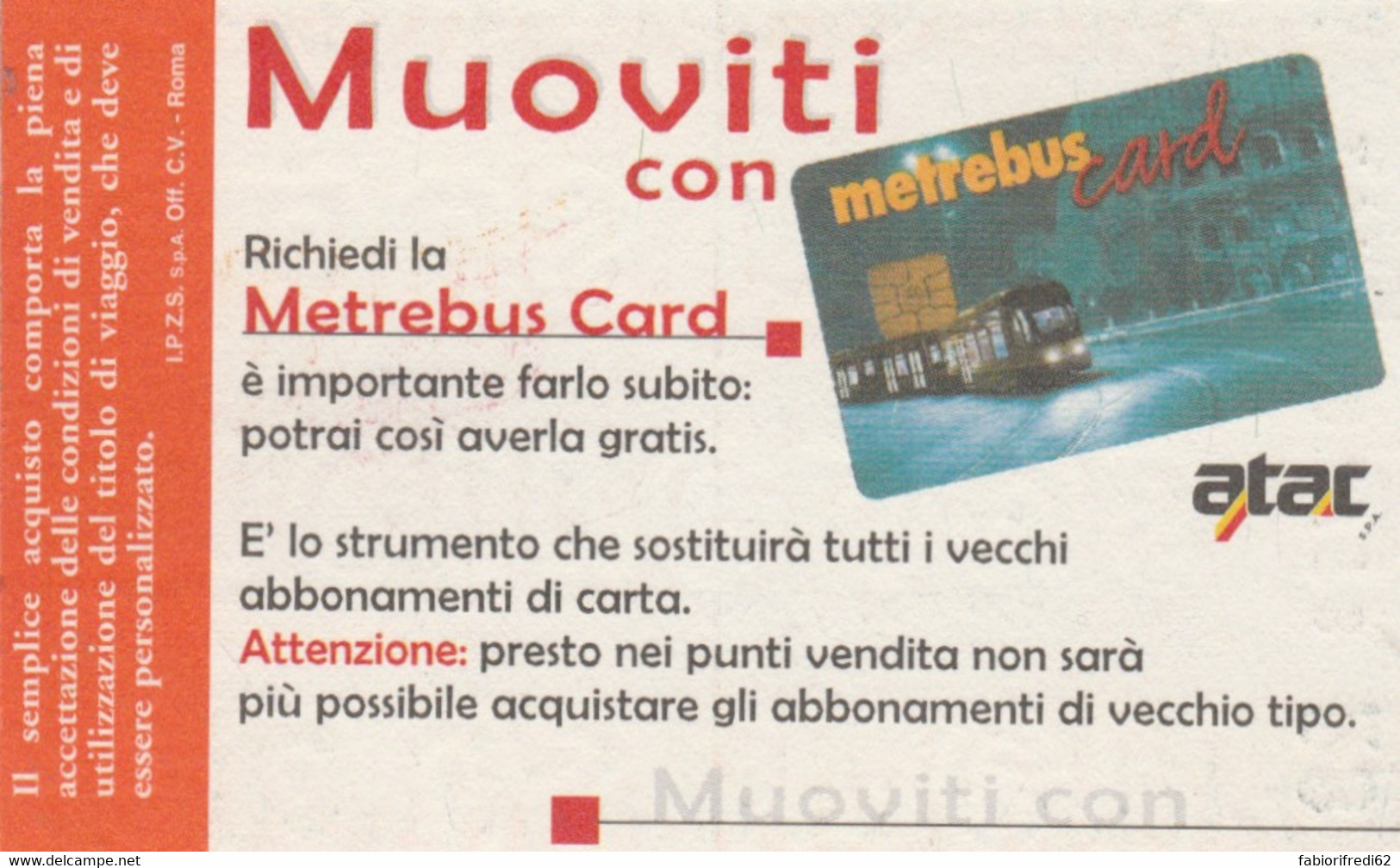 ABBONAMENTO AUTOBUS METRO ROMA ATAC AGOSTO 2003 (MK87 - Europe