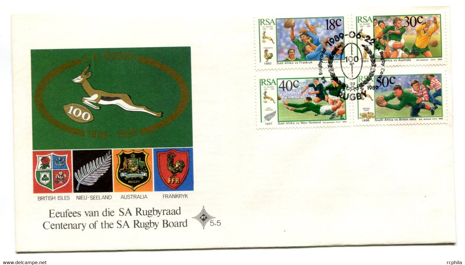 RC 20885 AFRIQUE DU SUD N° 692 / 695 SPORT CENTENAIRE DE LA FEDERATION DE RUGBY FDC 1er JOUR TB - FDC