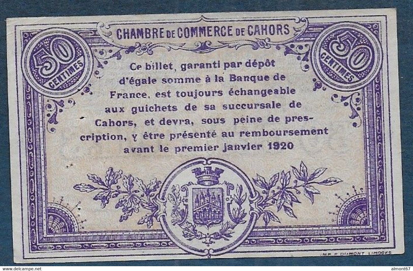 Chambre De Commerce De CAHORS -  50 Centimes - Pirot N° 12 - Camera Di Commercio