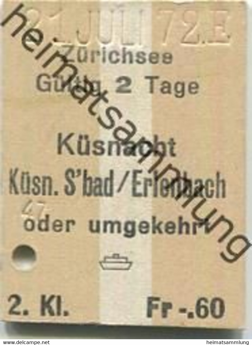 Schweiz - Zürichsee - Küsnacht Küsnacht S'bad / Erlenbach Oder Umgekehrt - Fahrkarte 1972 - Europe