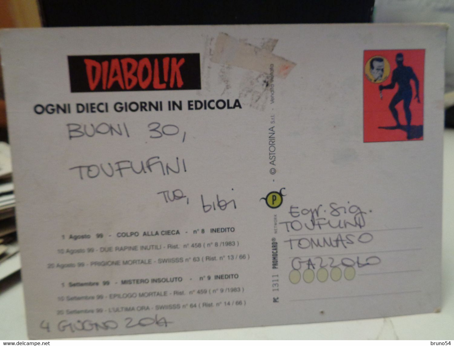 Cartolina Diabolik 4 Giugno 2014 Promocard N.1311 - Fumetti