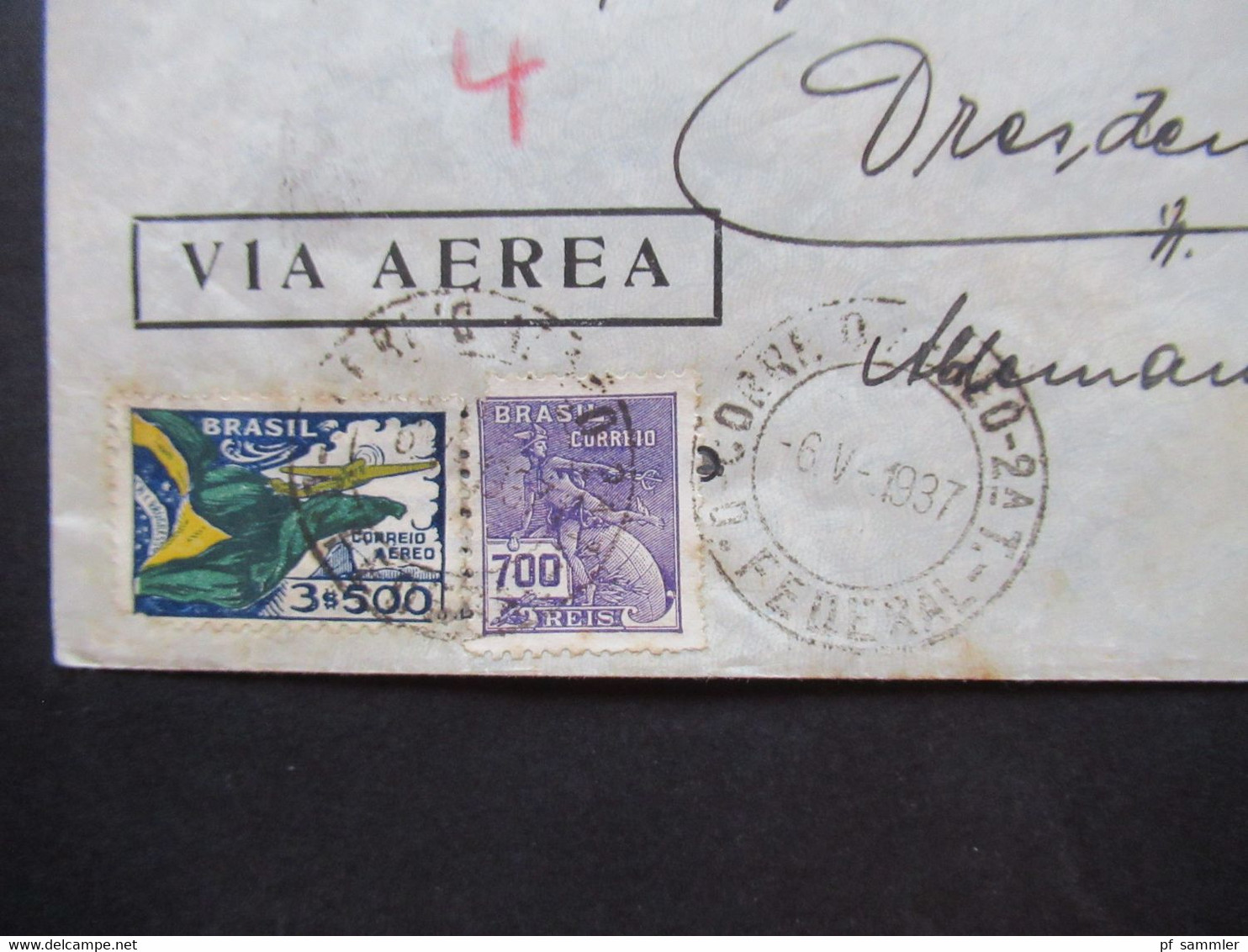 Brasilien Luftpost / Via Aerea Rio De Janeiro Nach Dresden Mit Flugpostmarke - Briefe U. Dokumente