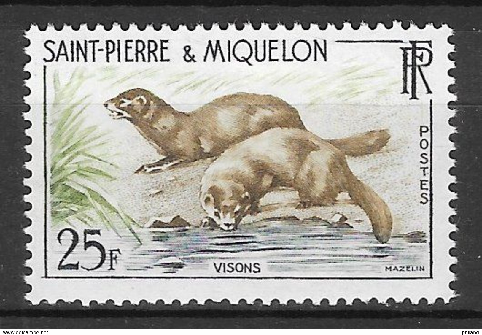 Saint-Pierre & Miquelon N°361 25F Vison 1959 ** - Neufs