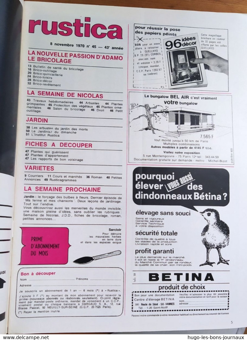 Rustica_N°45_8 Novembre 1970_spécial Bricolage_ La Révélation D'ADAMO_les Arbustes Du Jardin Des Morts - Tuinieren