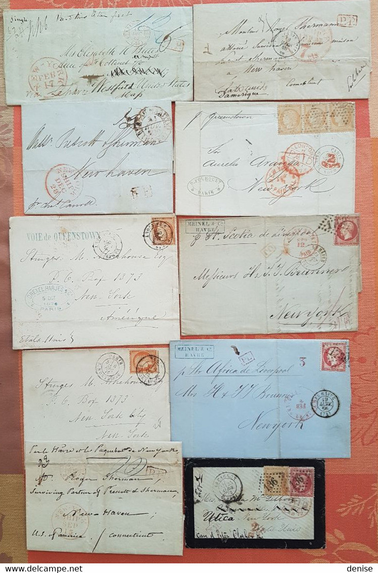 France - Lot De 10 Lettres Pour Les Etats Unis - DEPART 1 EURO - Entre 1843 Et 1876 - 1849-1876: Klassik