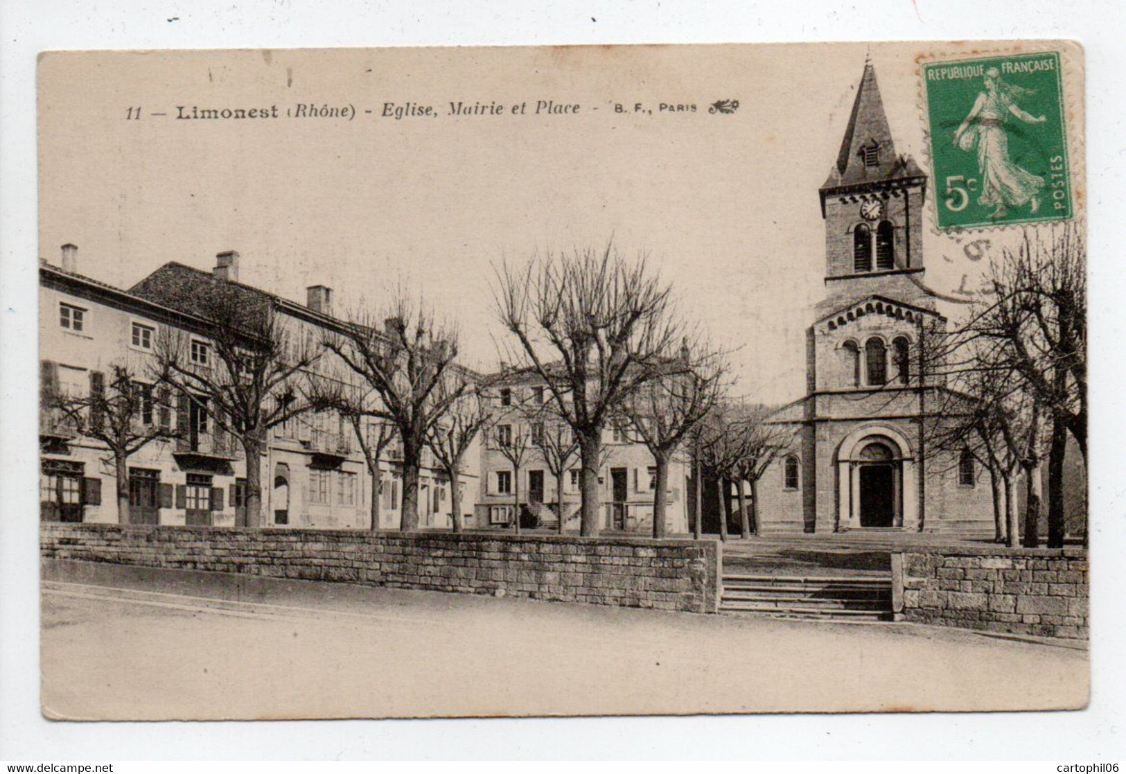 - CPA LIMONEST (69) - Eglise, Mairie Et Place 1916 - Edition B. F. N° 11 - - Limonest