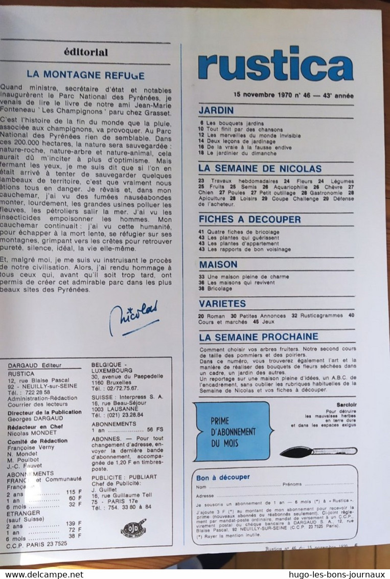 Rustica_N°46_15 Novembre1970_5 Bouquets Jardins A Sensation_de La Vraie à La Fausse Endive_une Maison Pleine De Charme - Garten