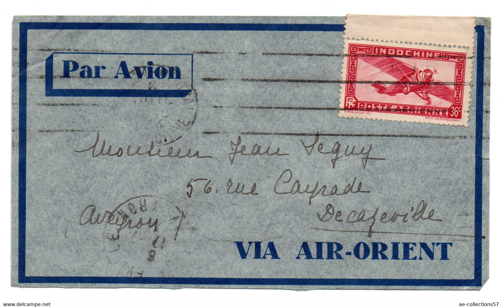 Enveloppe / Indochine / Via Air Orient / Pour Decazeville - Briefe U. Dokumente