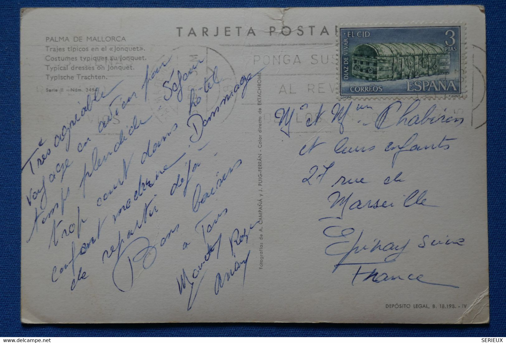 P24 ESPAGNE BELLE CARTE  1963 PALMA POUR EPINAY FRANCE+ AFFRANCHISSEMENT INTERESSANT - Brieven En Documenten