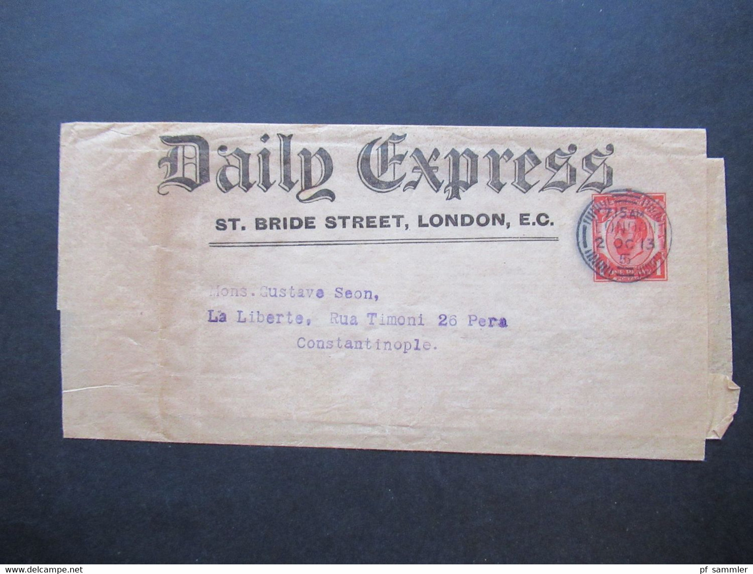 GB 1913 Streifband / Privatausgabe Daily Express London An La Liberte Rua Timoni 26 Pera In Constantinople - Briefe U. Dokumente