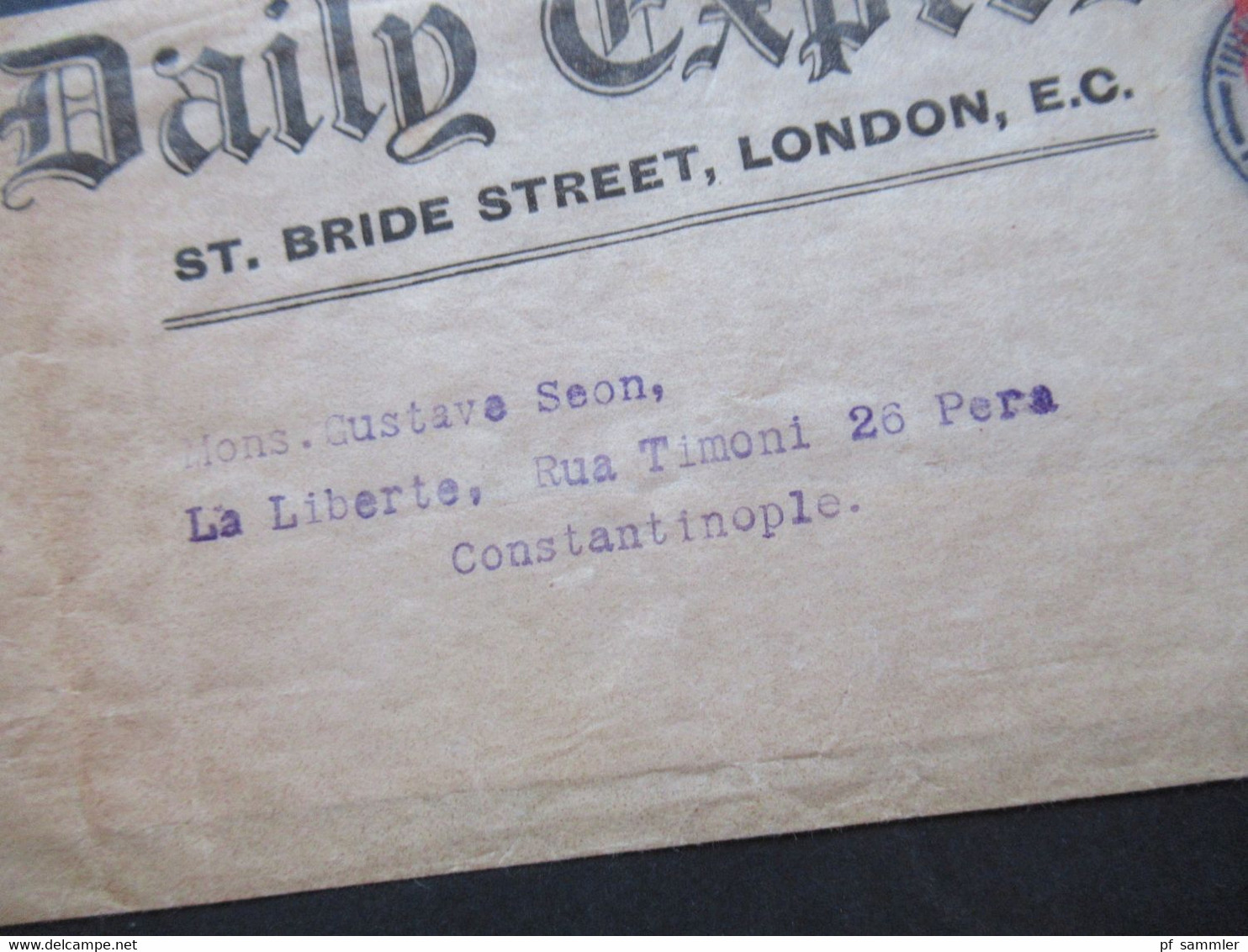 GB 1913 Streifband / Privatausgabe Daily Express London An La Liberte Rua Timoni 26 Pera In Constantinople - Cartas & Documentos