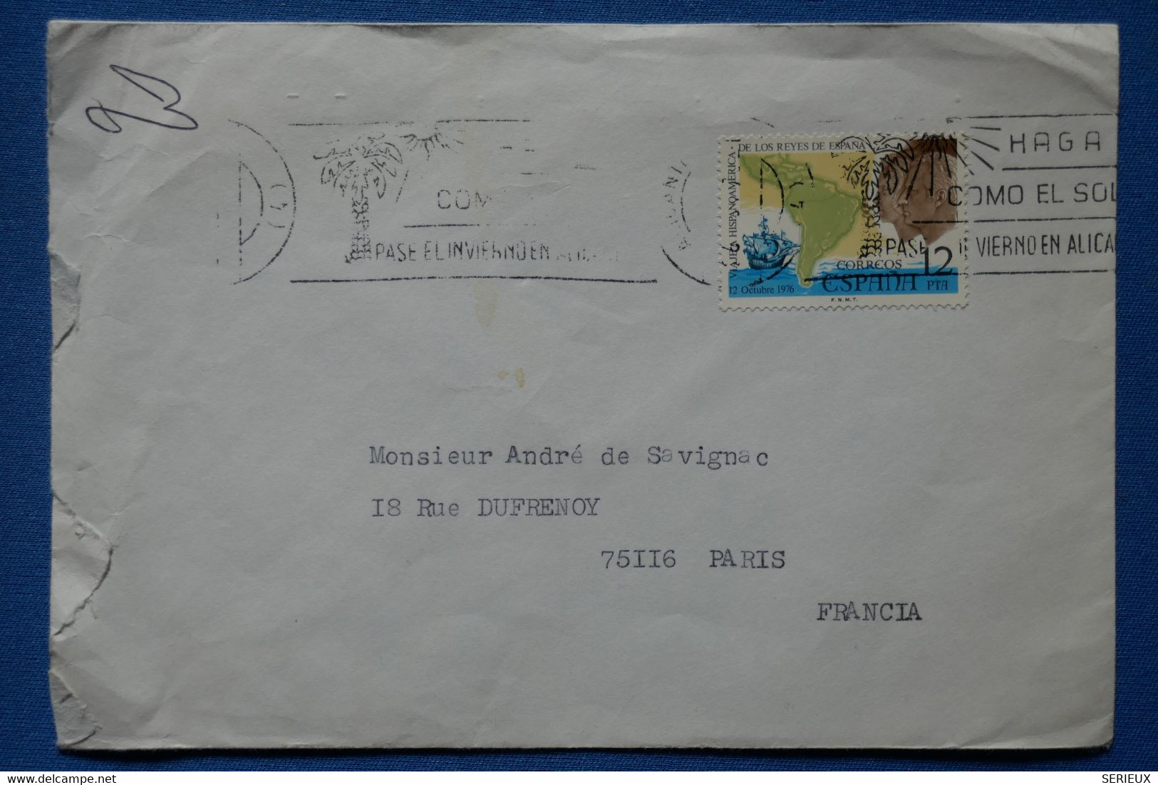 P24 ESPAGNE BELLE LETTRE 1976 ALICANTE POUR PARIS FRANCE + AFFRANCHISSEMENT PLAISANT - Cartas & Documentos
