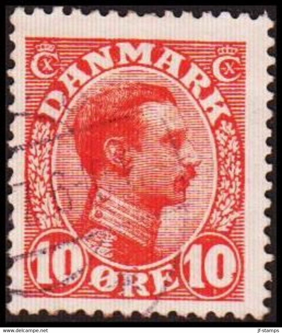 1913. DANMARK. 10 øre Christian X. Variety AFA 69y. (michel 68 Abart) - JF417804 - Used Stamps