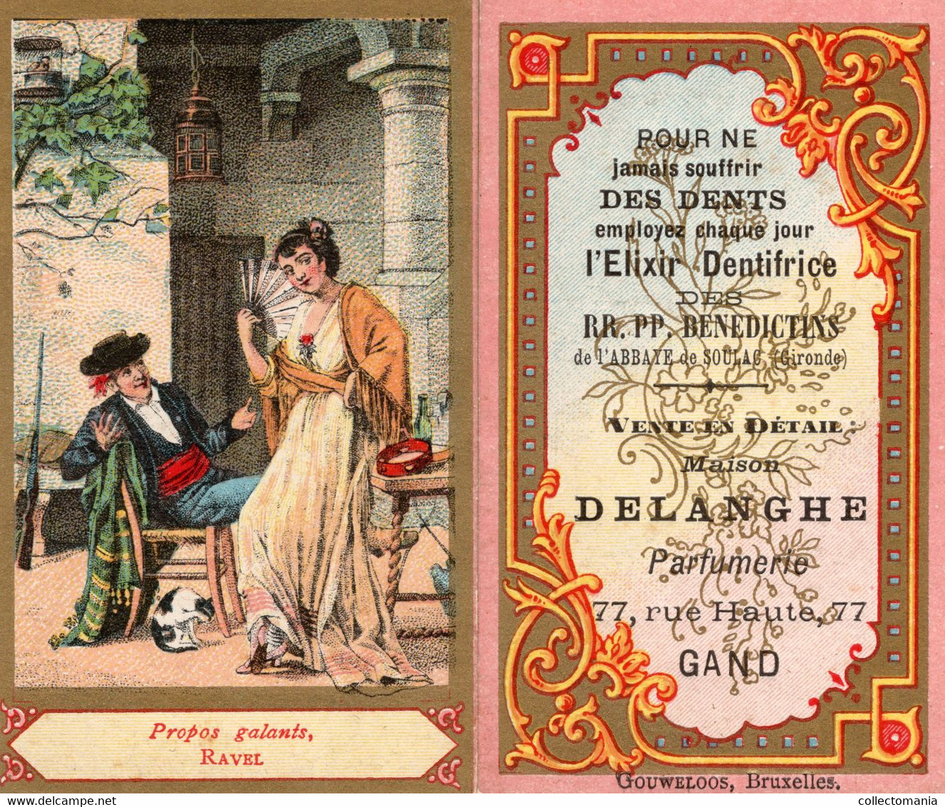 2 Calendriers 1895 Elixir Deifrice Benedictins  Maison  DELANGHE Parfumerie Rue Haute GAND - Oud (tot 1960)