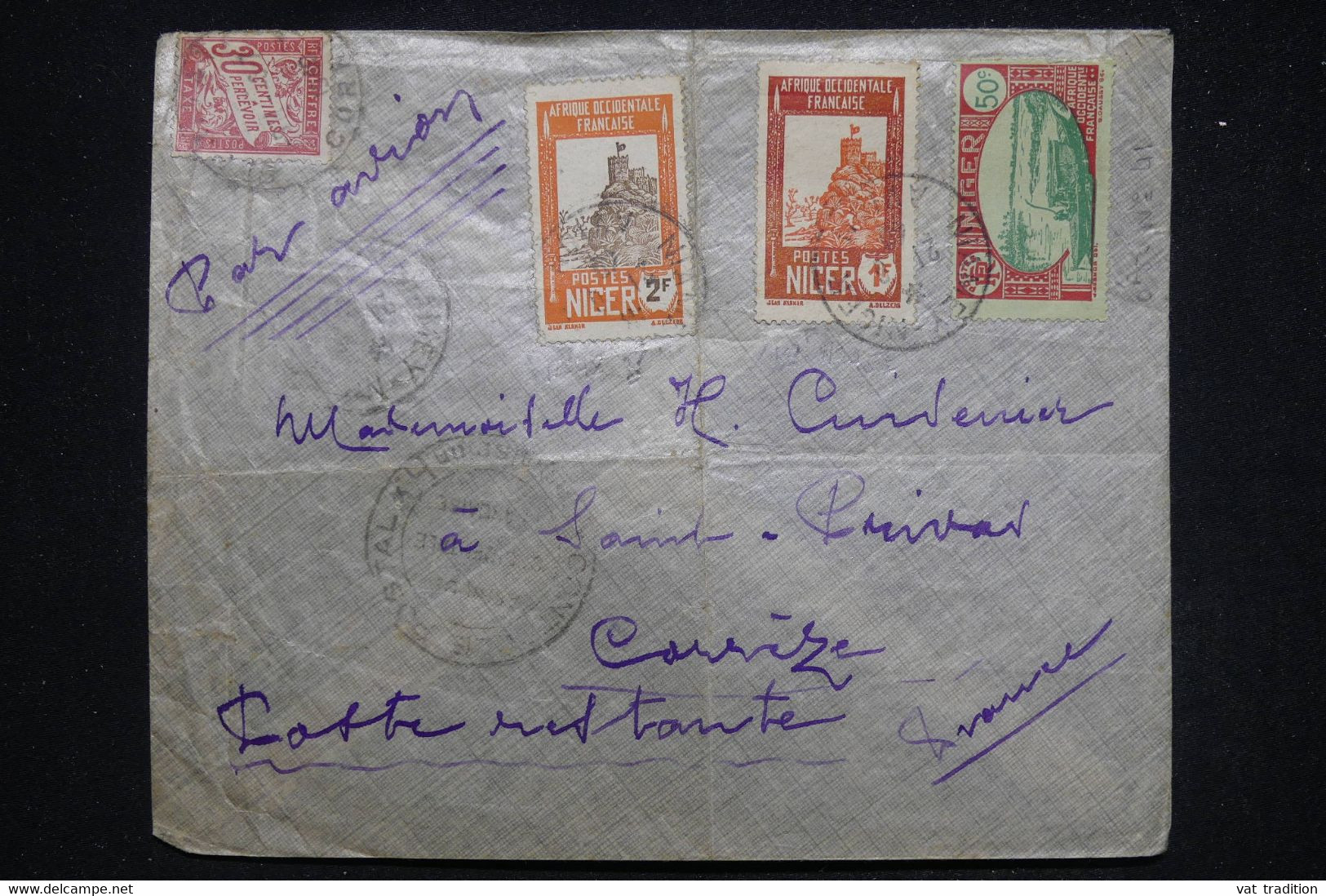 NIGER - Enveloppe De Niamey Pour Privas En 1940 Avec Cachet De Contrôle Et Taxe De La Poste Restante De Privas - L 94965 - Briefe U. Dokumente