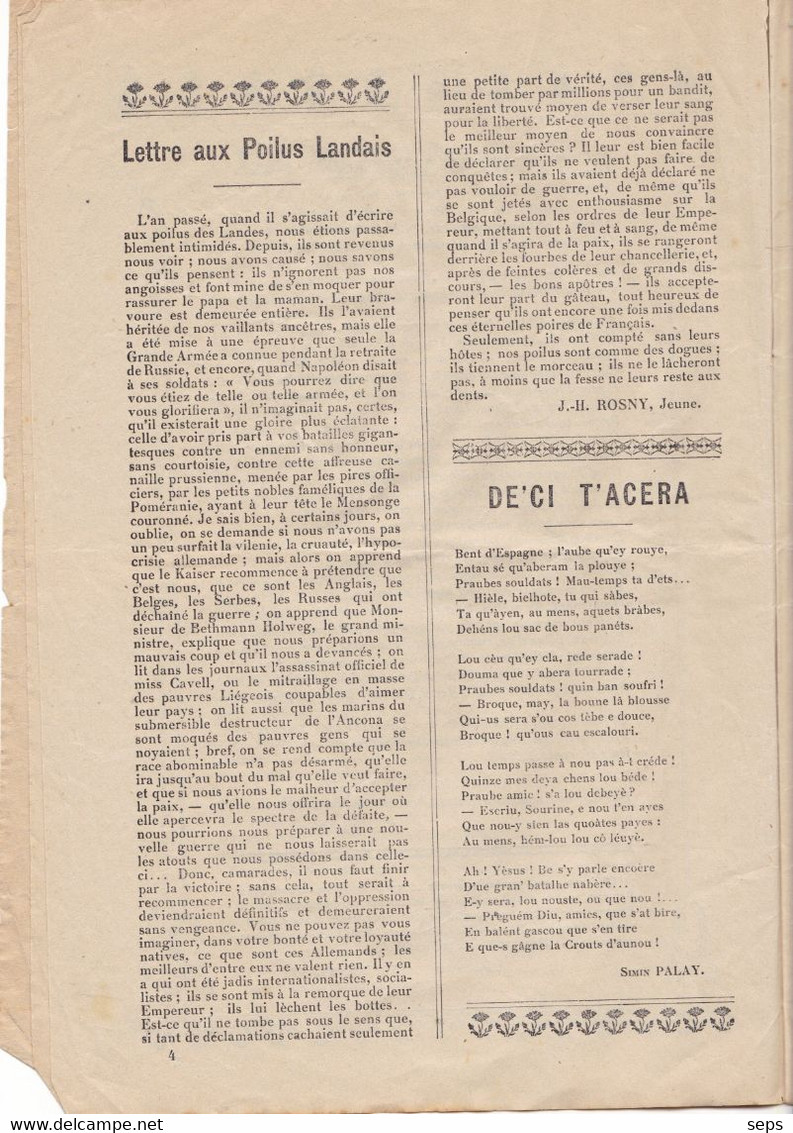 Journal Gascon Destiné Aux Soldats De Mont De Marsan -  Noël 1915 - Documenten