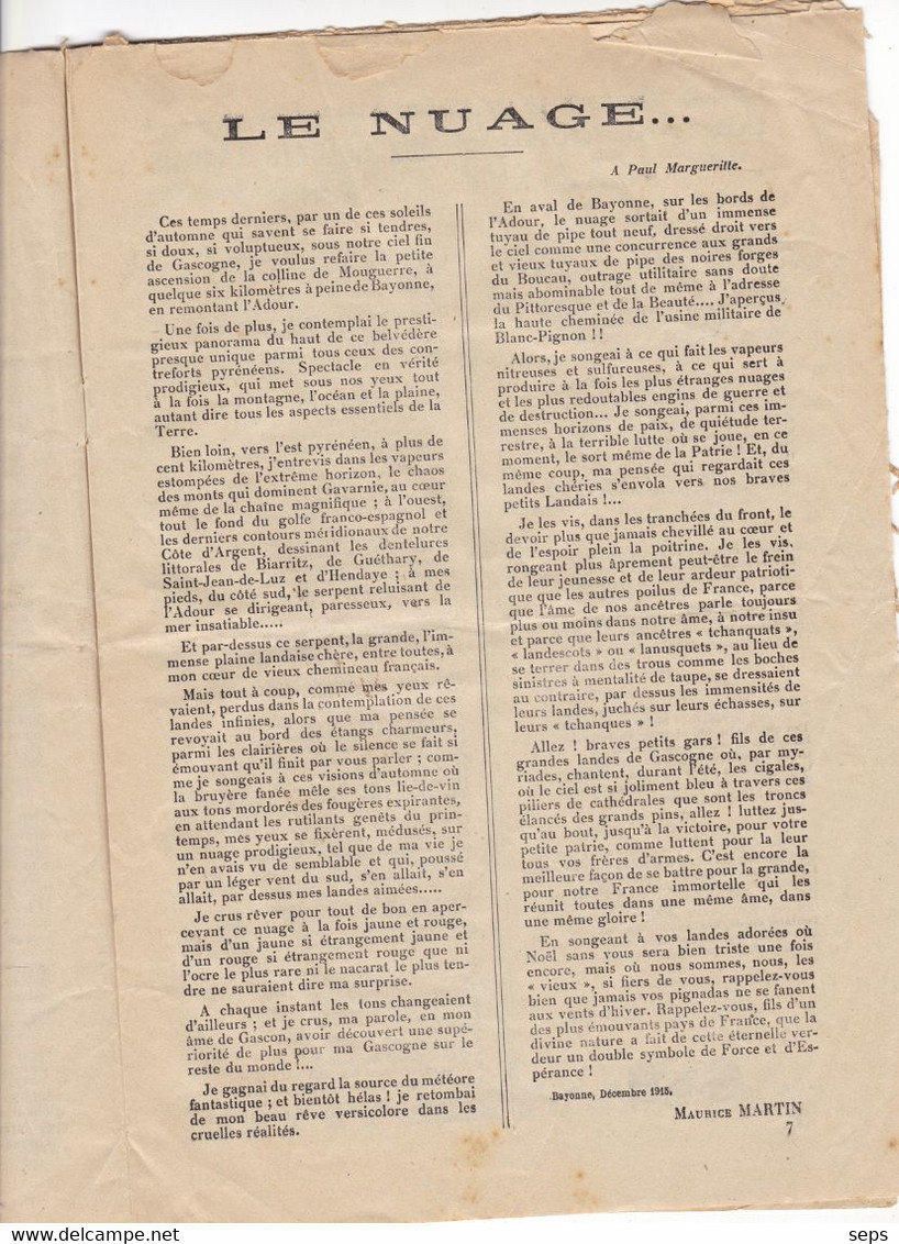 Journal Gascon destiné aux soldats de Mont de Marsan -  Noël 1915