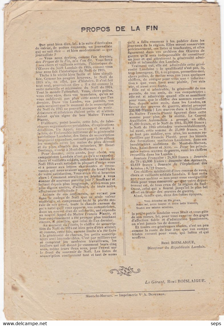 Journal Gascon destiné aux soldats de Mont de Marsan -  Noël 1915