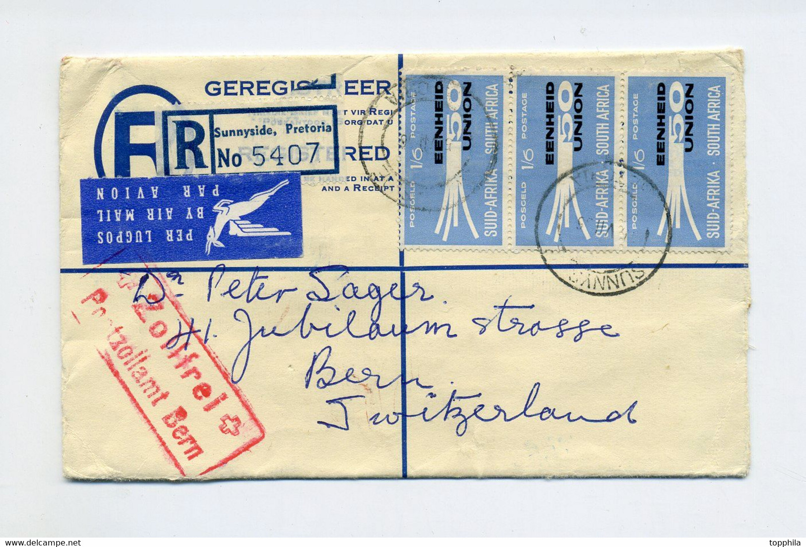 1965 Südafrika Luftpost Einschreiben Airmail Registered Letter MeF 50.Jahrestag 1 Sh 6p Mi 271 (3x) - Otros & Sin Clasificación