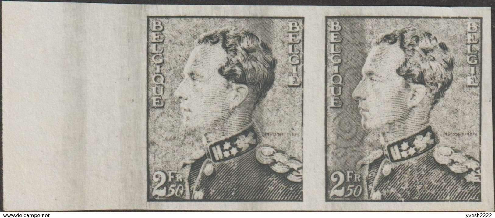 Belgique 1940 COB 530. Paire Et Bloc De 4, Essais. 2.50 F Poortman, Sans Gomme Tels Qu'émis - Proeven & Herdruk