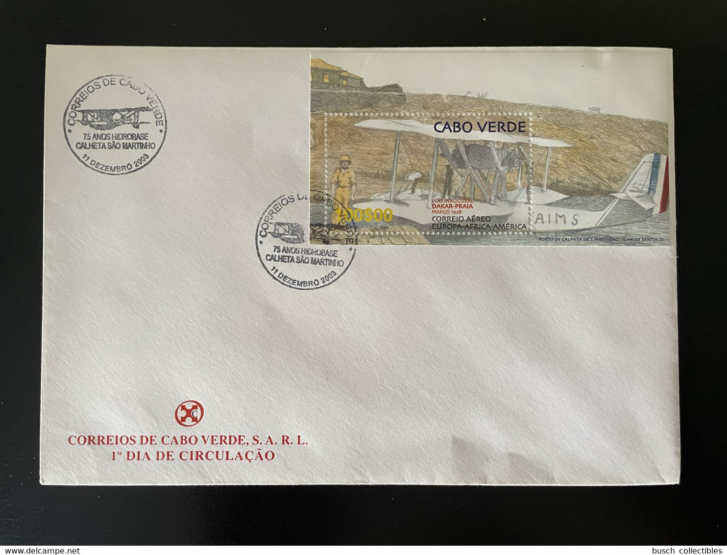 Cape Kap Verde Cabo Verde 2003 Mi. Bl. 37 FDC Dakar - Praia Correio Aéreo Airplane Avion Flugzeug - Cap Vert