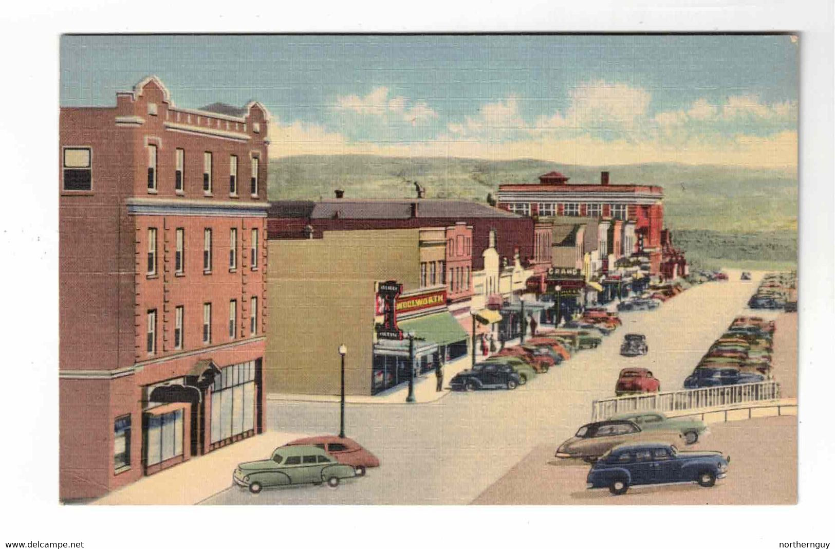 Rock Springs, Wyoming, USA. "North Front Street, Rock Springs, Wyoming", Stores, Old Cars. 1930-40's Linen Postcard - Rock Springs