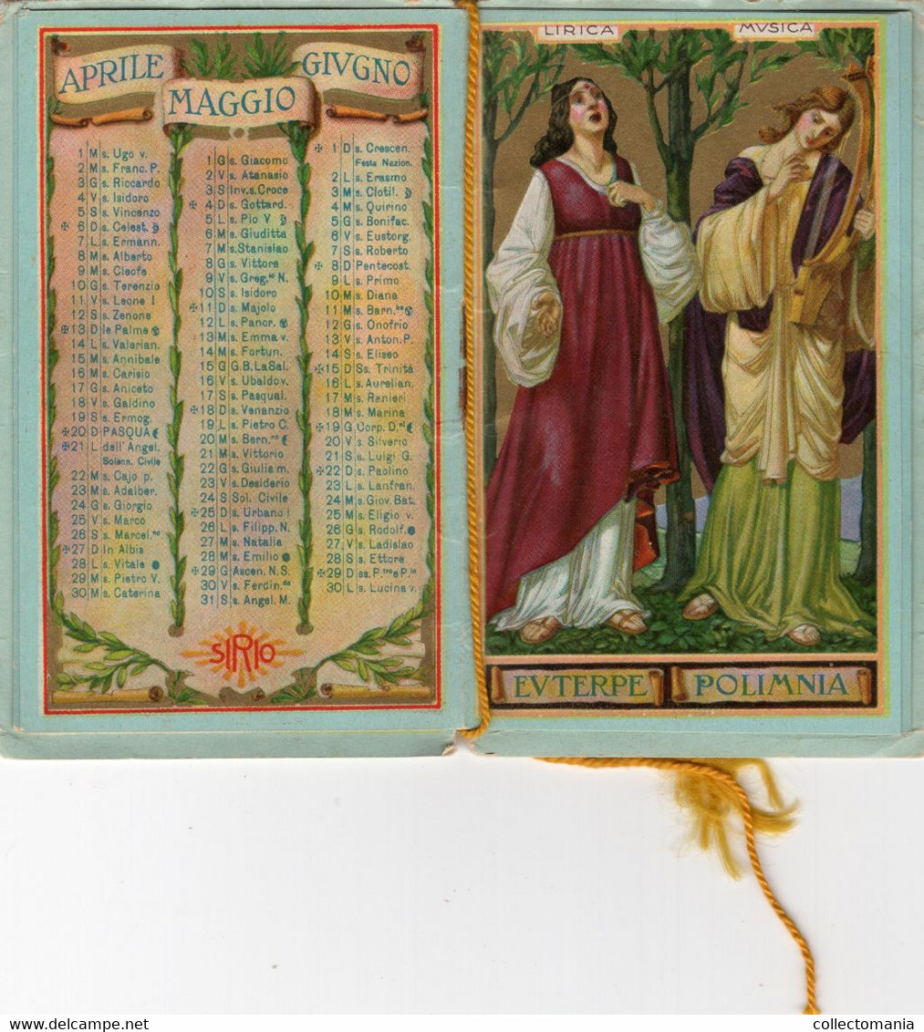 Carnet Booklet Calendrier 1930  Parfum Siro Milano Les Muses Calliope Talia Erato Melpomene Evterpe Polimnia Tersicore - Anciennes (jusque 1960)