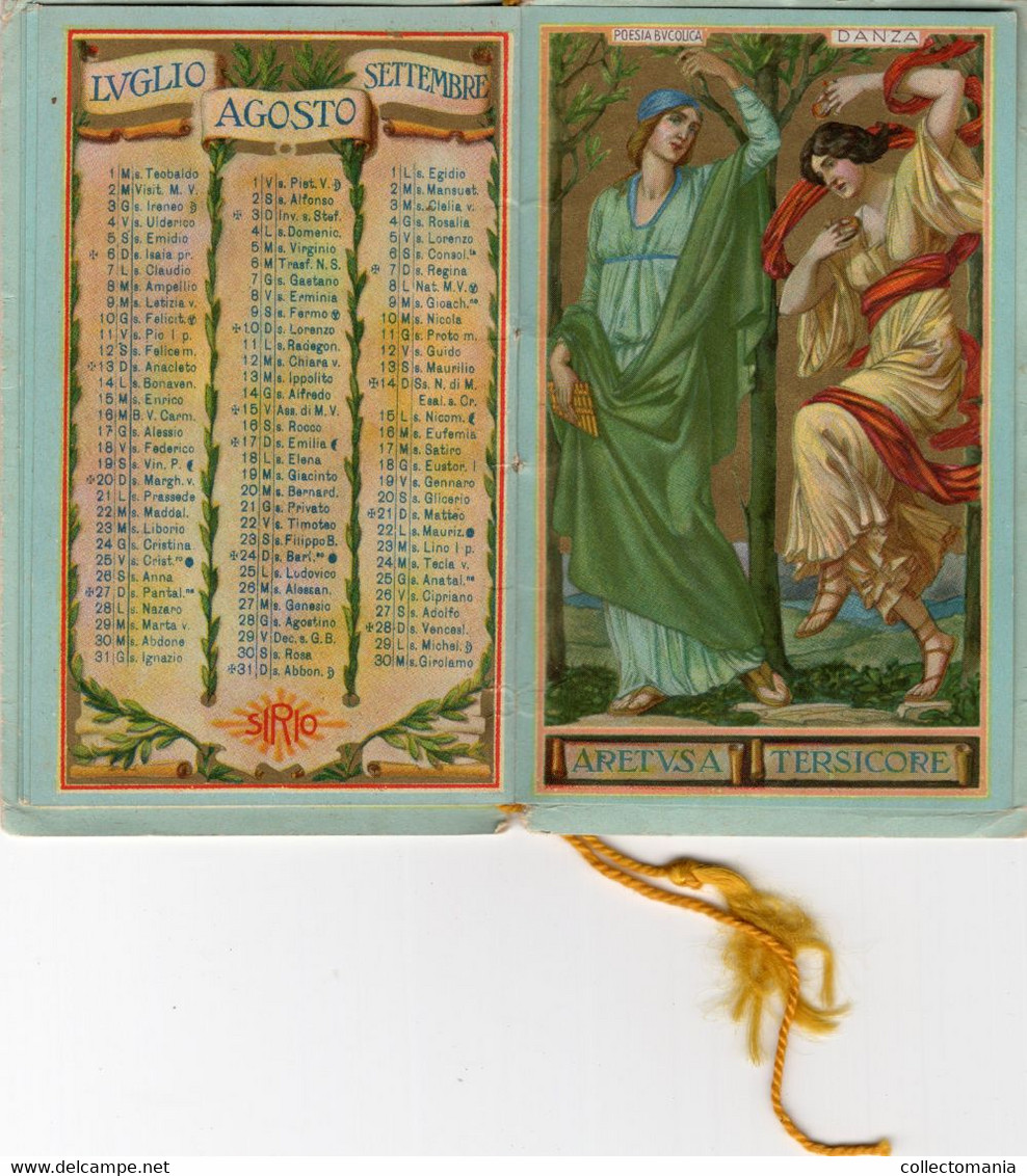 Carnet Booklet calendrier 1930  Parfum Siro Milano Les Muses Calliope Talia Erato Melpomene Evterpe Polimnia Tersicore