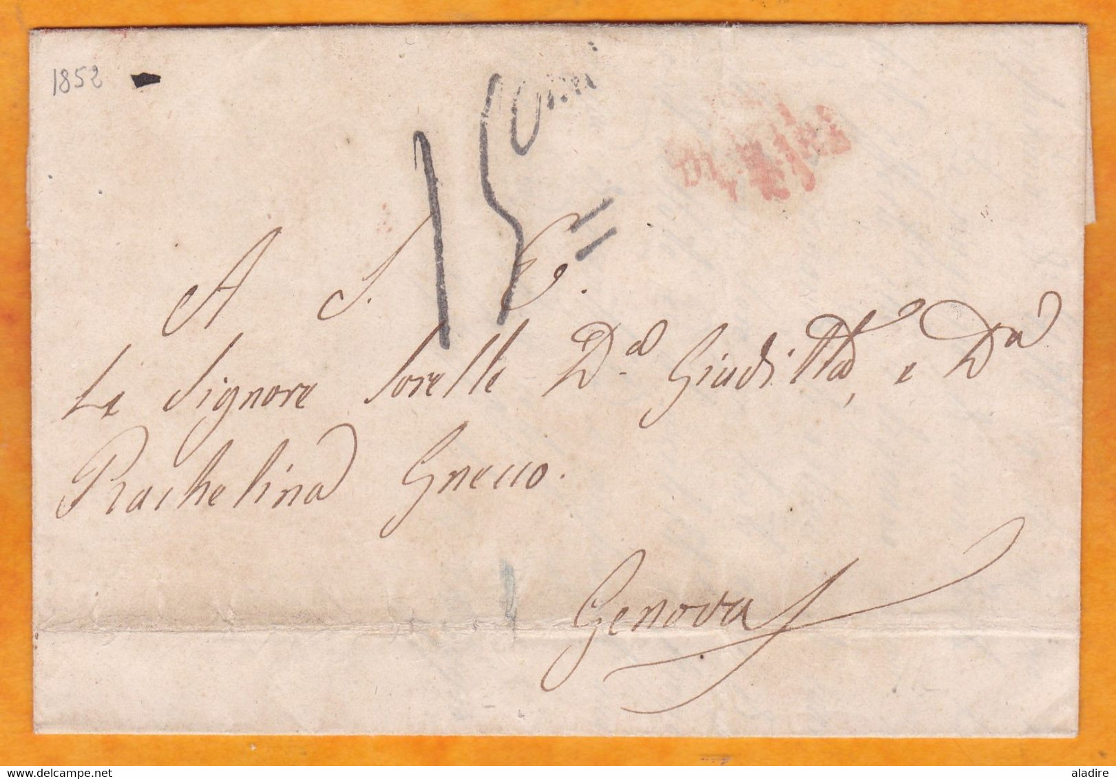 1852 - Lettre Pliée Avec Correspondance De 2 Pages En Italien De Napoli Naples, Sicile Vers Genova  - VIA DI MARE - Naples