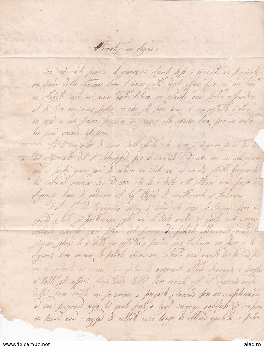 1852 - Lettre pliée avec correspondance de 2 pages en italien de Napoli Naples, Sicile vers Genova  - VIA DI MARE