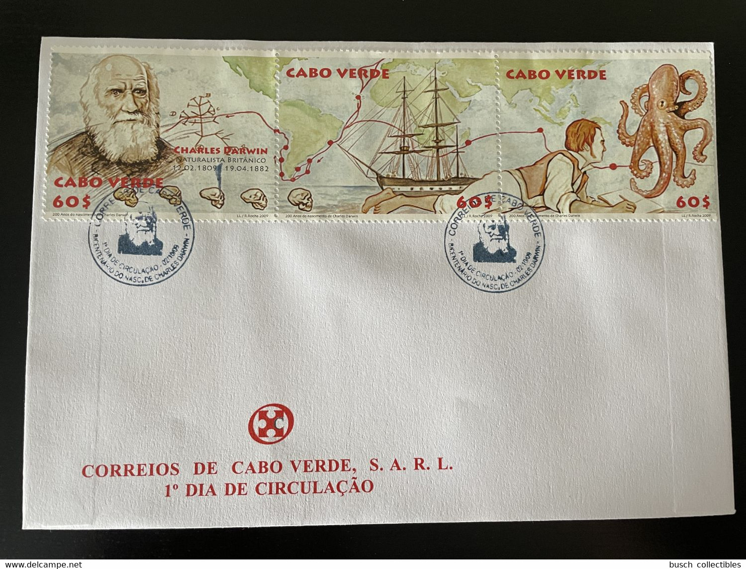 Cape Kap Verde Cabo Verde 2009 Mi. 943 - 945 FDC 200 Anos Years Jahre Ans Charles Darwin Boot Bateau Pieuvre - Kap Verde