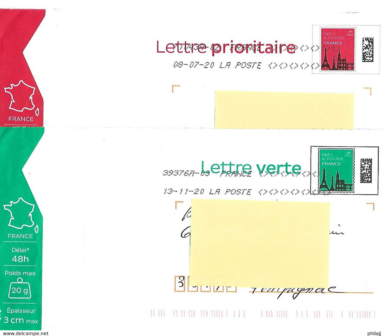 Prêts à Poster émis Par La Poste (Tour Eiffel Stylisée) Deux Valeurs (lettres Verte Et Prioritaire) - Prêts-à-poster:  Autres (1995-...)