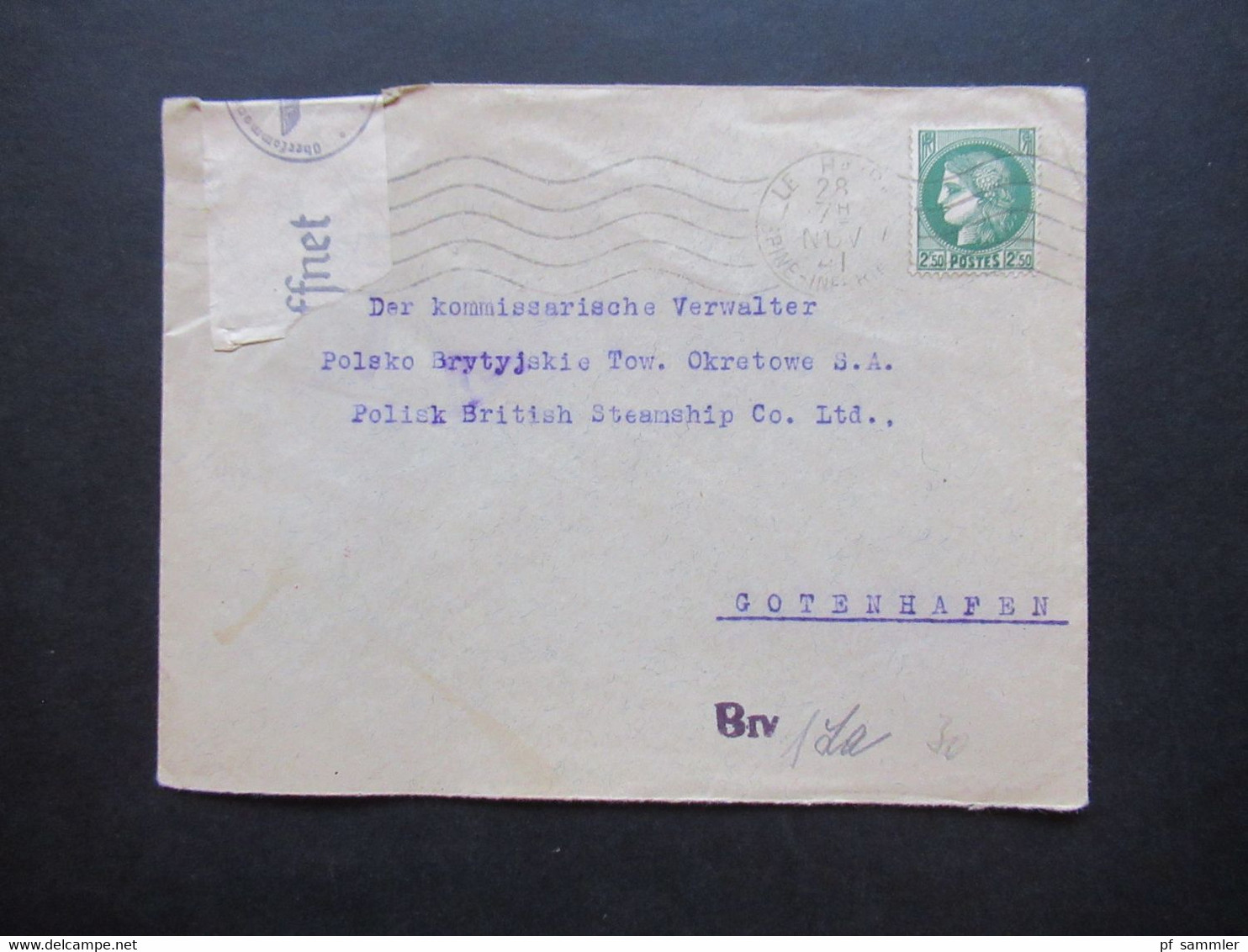 1941 OKW Zensur Langstaff, Erembert Havre An Den Komissarischen Verwalter Polisk British Steamship Gotenhafen / Gdynia - Cartas & Documentos