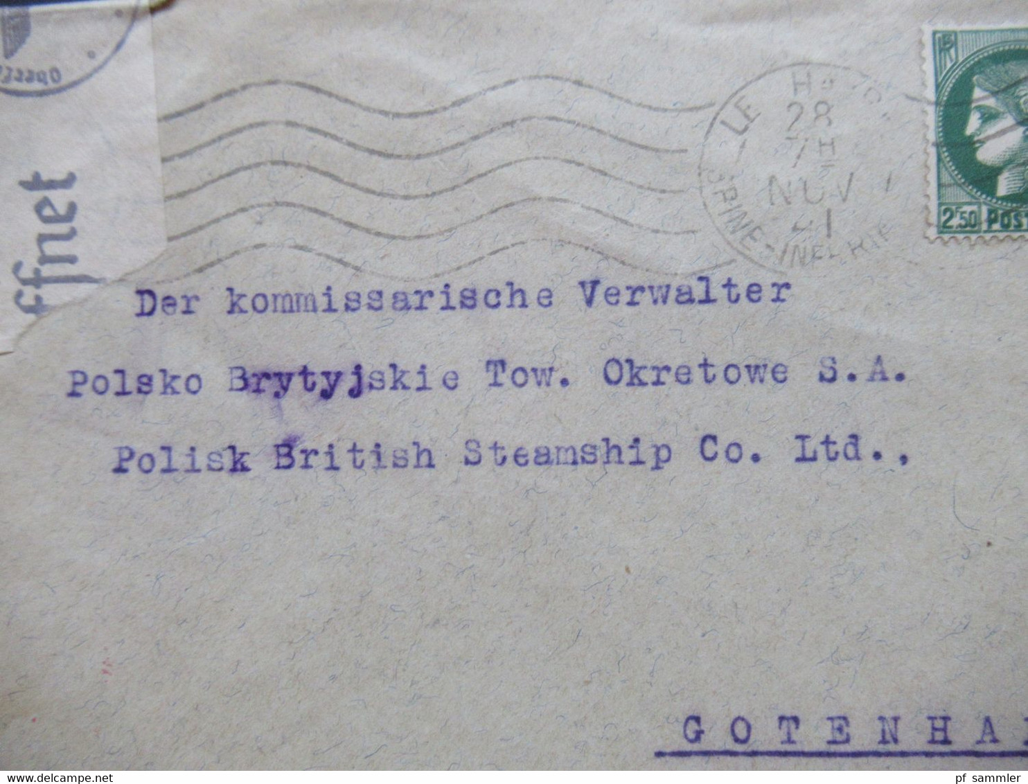 1941 OKW Zensur Langstaff, Erembert Havre An Den Komissarischen Verwalter Polisk British Steamship Gotenhafen / Gdynia - Covers & Documents