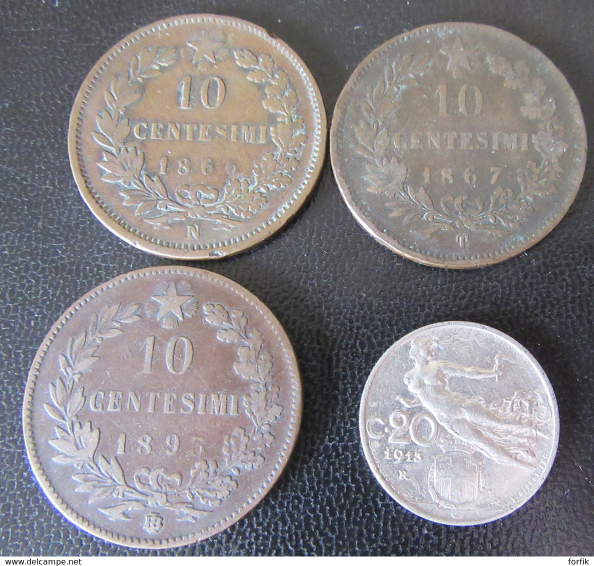 Italie - 4 Monnaies : 10 Centesimi Vittorio Emanuele II, Umberto I 1866 N, 1867 T, 1893 BI + 20 Centesimi 1913 R - Colecciones