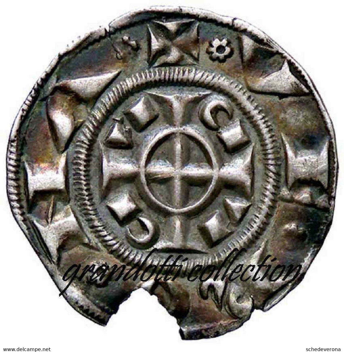 VERONA GROSSO DA 20 DENARI FEDERICO II 1218 RARA MONETA MEDIEVALE - Feudal Coins