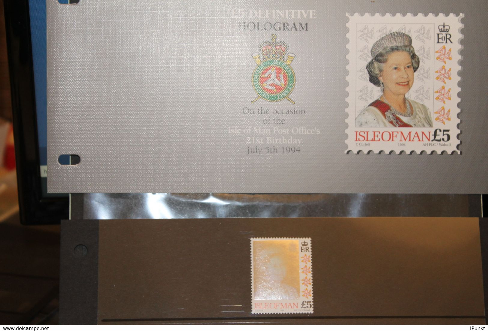 Hologramm, Hologrammmarke 1994, Isle Of Man, Königin Elisabeth II; 5 Pfund; Präsentationspack, MNH - Ologrammi