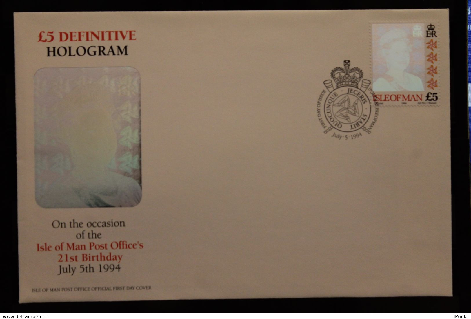 Hologramm, Hologrammmarke 1994, Isle Of Man, Königin Elisabeth II; 5 Pfund; FDC - Hologramme