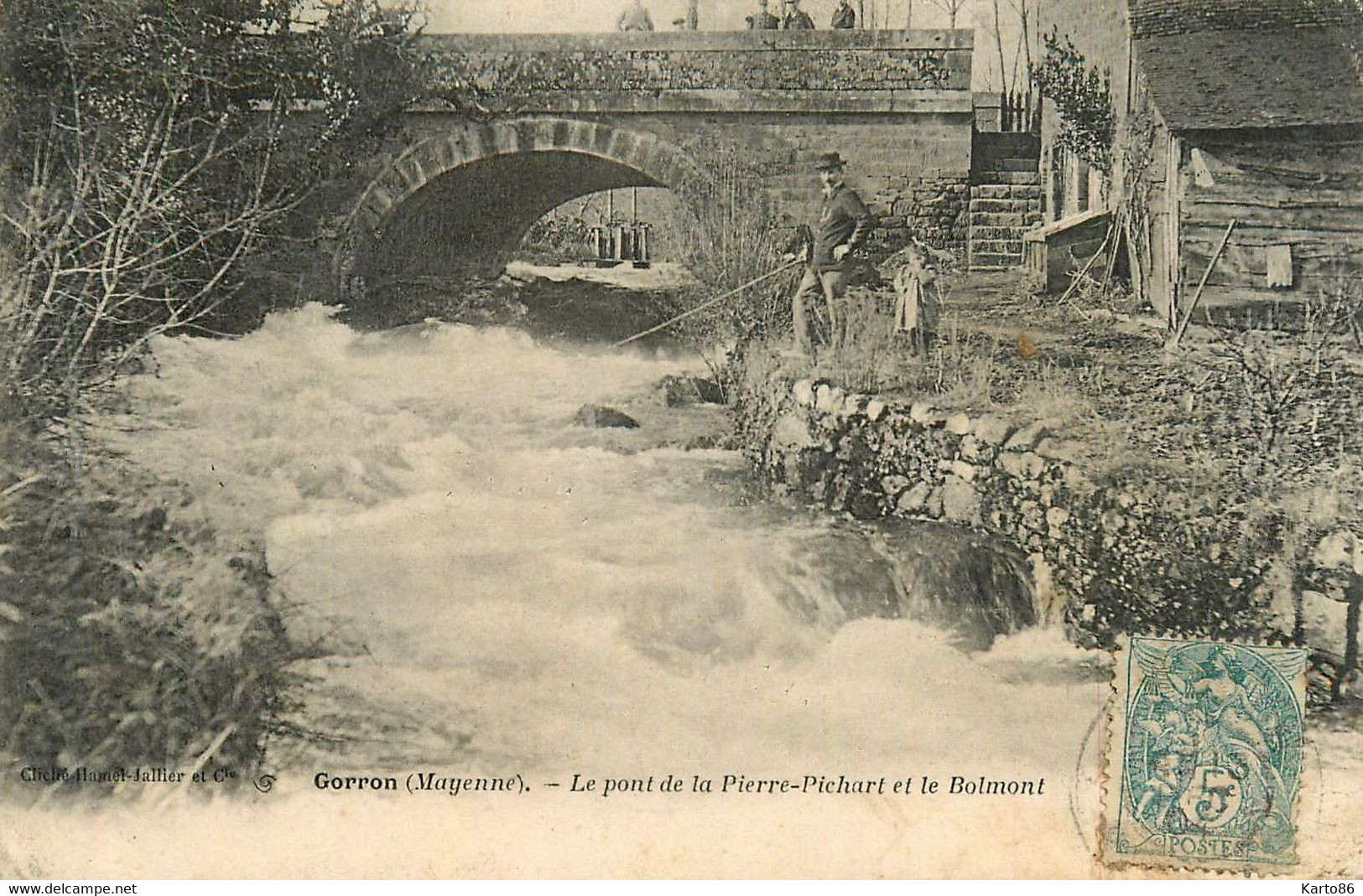 Gorron * 1904 * Le Pont De La Pierre Pichart Et Le Bolmont * Pêche à La Ligne Pêcheur - Gorron